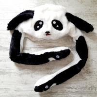 Işıklı Oynar Kulaklı Peluş Panda Figürlü Şapka Siyah