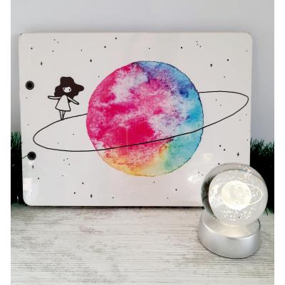 Satürn Üzerinde Yürüyen Kız Işıklı Cam Küre Ve Albüm Seti
