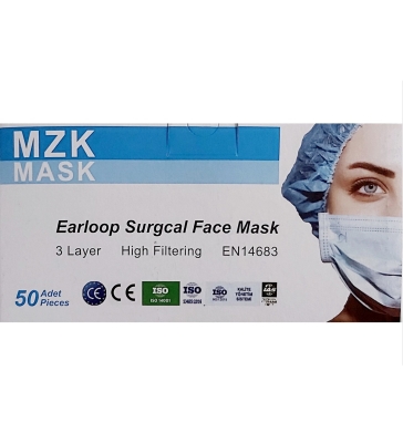 3 Katlı Medikal Lastikli Cerrahi Yüz Maskesi 50 Adet