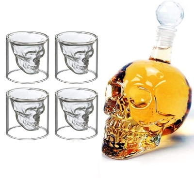 550 ml Kuru Kafa Tasarım Cam Şişe Sürahi + 4'lü Shot Bardağı Seti