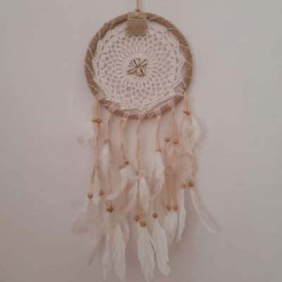 Deniz Kabuklu Krem Kuş Tüylü Rüya Düş Kapanı Dream Catcher