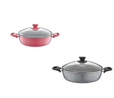 Ece Granit Tek Basık Tencere 24 cm Pembe Gri