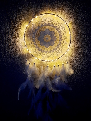 Işıklı Dantelli Rüya Düş Kapanı Beyaz Dream Catcher