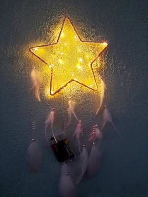 Işıklı Yıldız Rüya Düş Kapanı Pembe Dream Catcher