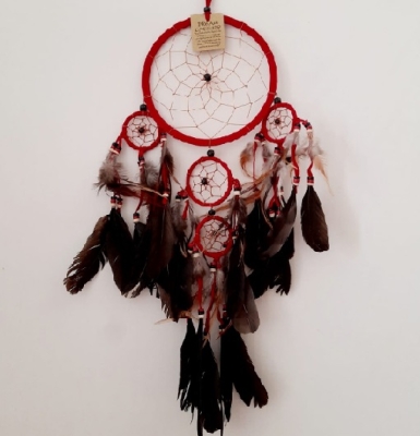 Kırmızı Süet Kuş Tüylü Rüya Düş Kapanı Dream Catcher