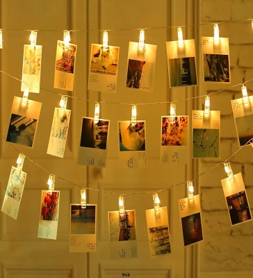 Kişiye Özel Fotoğraf Baskılı 20 Mandallı LED Işıklı Fotoğraf Askısı