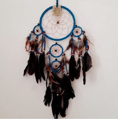 Mavi Süet Kuş Tüylü Rüya Düş Kapanı Dream Catcher