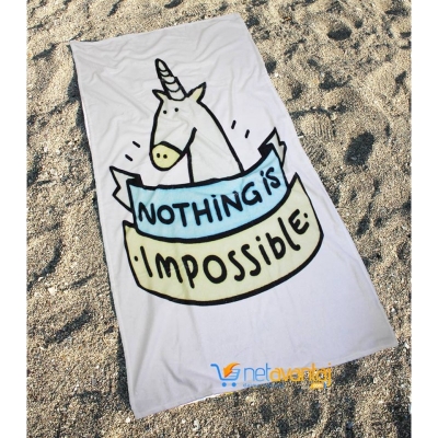Unicorn Nothing Is Impossible Tasarım Plaj Havlusu Dijital Baskılı 75x150