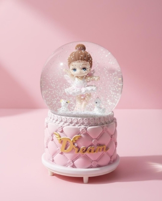 Dream Balerin Büyük Boy Müzikli Işıklı Kar Küresi Pembe
