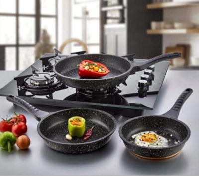 Eda Granit Döküm 3'lü Tava Seti Gri 20-24-28 cm