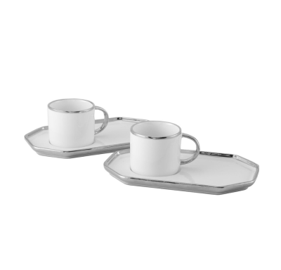 Enza Aura Porselen Fincan Takımı 2 Kişilik Gümüş 90 ML