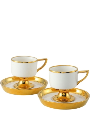 Enza Doris Porselen Kahve Fincanı Takımı 2 Kişilik 90 ml Gold