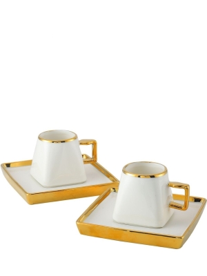 Enza Mona Porselen Fincan Takımı 2 Kişilik Gold 90 ML
