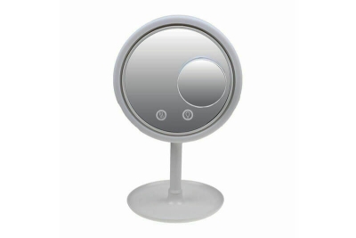 Fanlı Ledli Meltem Esintili Yuvarlak Makyaj Aynası Beyaz