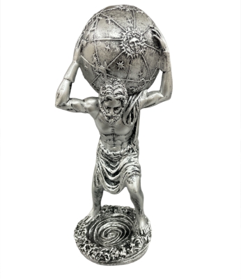 Omuzlarında Dünyayı Taşıyan Kaslı Adam Atlas Heykel Figürü Gümüş Silver