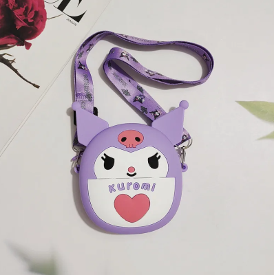 Kuromi Mini Popitli Silikon Çanta Kalpli Mor