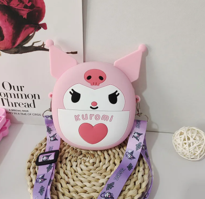 Kuromi Mini Popitli Silikon Çanta Kalpli Pembe