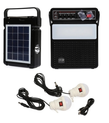 Nns NS-2730LS Solar Güneş Panelli Radyolu Bluetooth Hoparlör Torç LED Fenerli Solar Kamp Lambası Seti 2 Ampul
