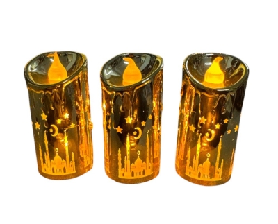 Ramazan Temalı Hilal Cami Led Gün Işığı Renkli 3lü Şamdan Seti