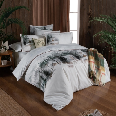 Sarev Connel Flanel Kışlık Çift Kişilik Nevresim Takımı Beyaz