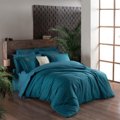 Sarev Ederlezi Flanel Kışlık Çift Kişilik Nevresim Takımı Turkuaz