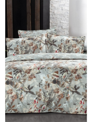 Sarev Emily Gri Çift Kişilik %100 Pamuk Saten 300TC Nevresim Takımı