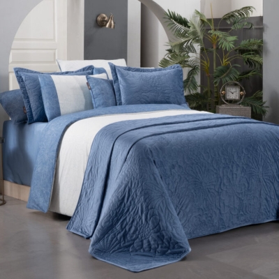 Sarev Floris V2 Mavi Yatak Örtüsü Ve Nevresim Takımı Çift Kişilik