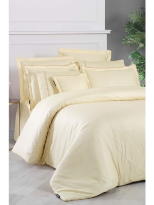 Sarev Jacquard Stripe Sarı Çift Kişilik 260 Tc %100 Pamuk Saten Nevresim Takımı