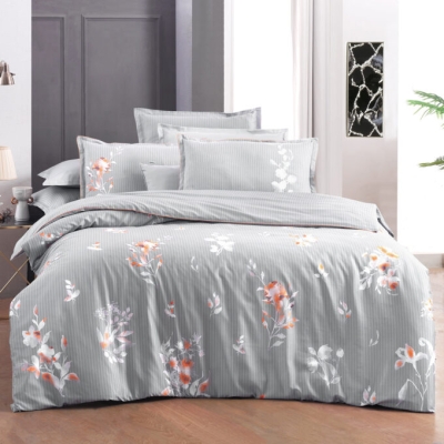 Sarev Lida Gri Çift Kişilik %100 Pamuk Saten Çift Taraflı Nevresim Takımı