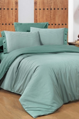 Sarev New Fancy Stripe Koyu Yeşil Çift Kişilik%100 Pamuk Çizgili Nevresim Takımı