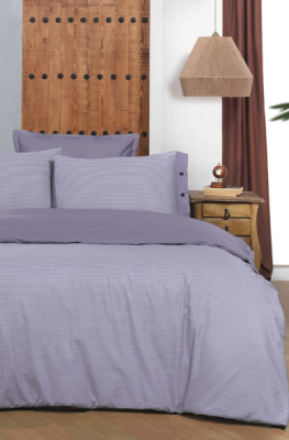 Sarev New Fancy Stripe Lila Çift Kişilik %100 Pamuk Çizgili Nevresim Takımı