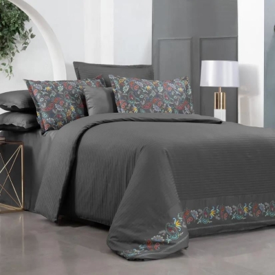 Sarev Tirol Pamuk Saten Çift Kişilik Gri Nevresim Takımı