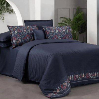Sarev Tirol Pamuk Saten Çift Kişilik Lacivert Nevresim Takımı