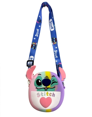Stitch Mini Popitli Silikon Çanta Kalpli Gökkuşağı Rengarenk