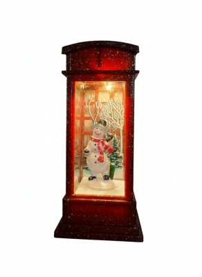 Telefon Kulübesinde Kardan Adam Işıklı Mini Yılbaşı Dekorasyon Objesi 2