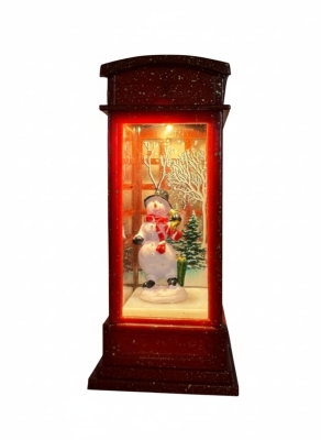 Telefon Kulübesinde Kardan Adam Işıklı Mini Yılbaşı Dekorasyon Objesi 3