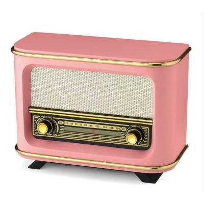 Bluetoothlu USB Aux Girişli Nostaljik Ahşap Radyo Pembe
