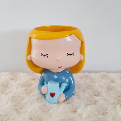 Çiçek Sulayan Kız Mini Kaktüs Saksısı Mavi