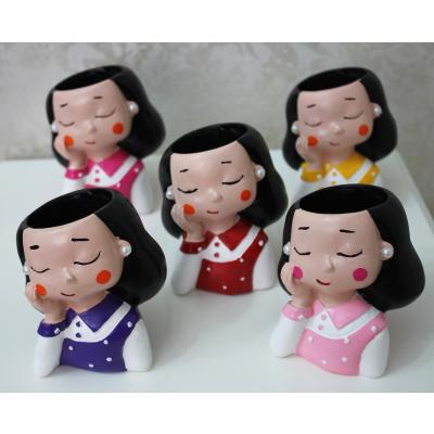 Dream Girl Küpeli Düşünen Kız Tasarım Mini Sukulent Kaktüs Saksısı