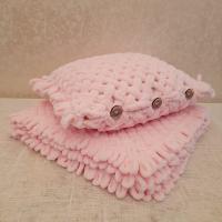 El Örgüsü Hediyelik Puffy Bebek Battaniye Yastık Seti Pembe