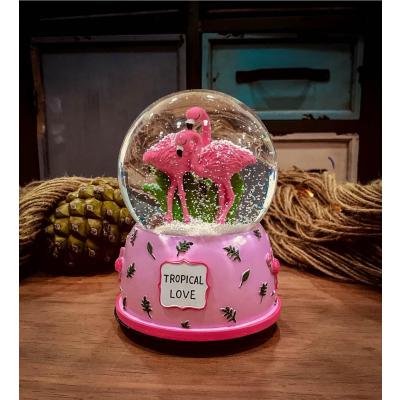 Flamingo Müzikli Kar Küresi Büyük Boy Kurmalı Pembe