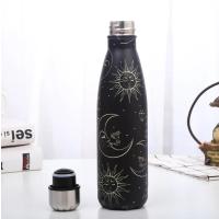Güneş Ay Tasarımlı Siyah Çelik Termos 500 Ml