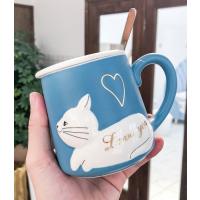 Kaşıklı Kapaklı Kedi Tasarım Kupa Bardak Açık Mavi