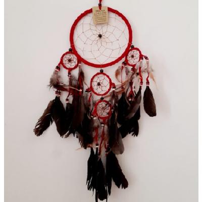 Kırmızı Süet Kuş Tüylü Rüya Düş Kapanı Dream Catcher