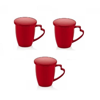 Noble Life Şeker Kapaklı Kupa Kırmızı 3lü Set