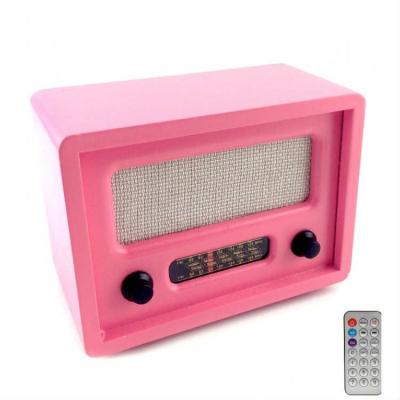Nostaljik USB'li Kumandalı Ahşap Retro Radyo Pembe