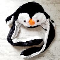 Işıklı Oynar Kulaklı Peluş Penguen Figürlü Şapka Siyah