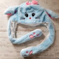 Işıklı Oynar Kulaklı Peluş Tavşan Figürlü Şapka Mavi