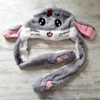 Işıklı Oynar Kulaklı Peluş Tavşan Figürlü Şapka Gri
