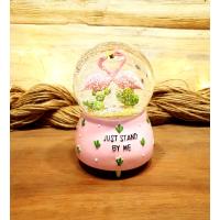 Pembe Flamingo Kaktüs Müzikli Işıklı Orta Boy Kar Küresi